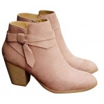 Pink PiePieBuy Women's Tie Knot Chelsea Pump Ankle Boots Closed Toe Stacked Heel Booties Shoes