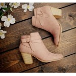 Pink PiePieBuy Women's Tie Knot Chelsea Pump Ankle Boots Closed Toe Stacked Heel Booties Shoes