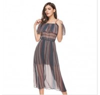 Summer fashion floral print perspective dresses with a one-word shoulder skirt