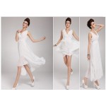 Summer new deep v-neck irregular chiffon skirt high-waisted dress